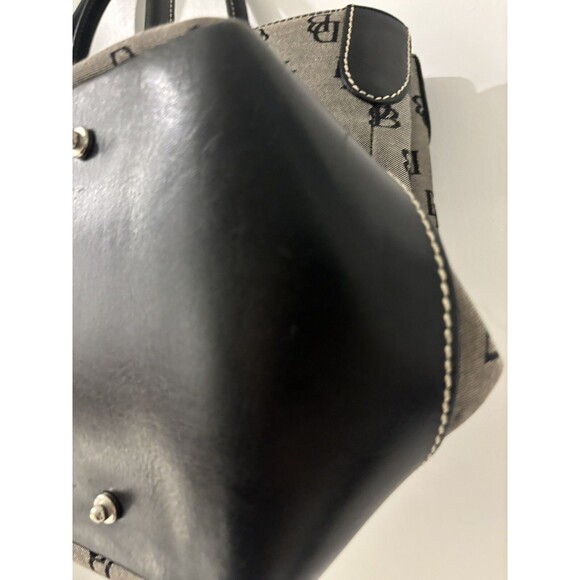 Dooney & Bourke Purse Canvas Medium Handbag Black Logo Canvas Print Tote - Picture 12 of 16
